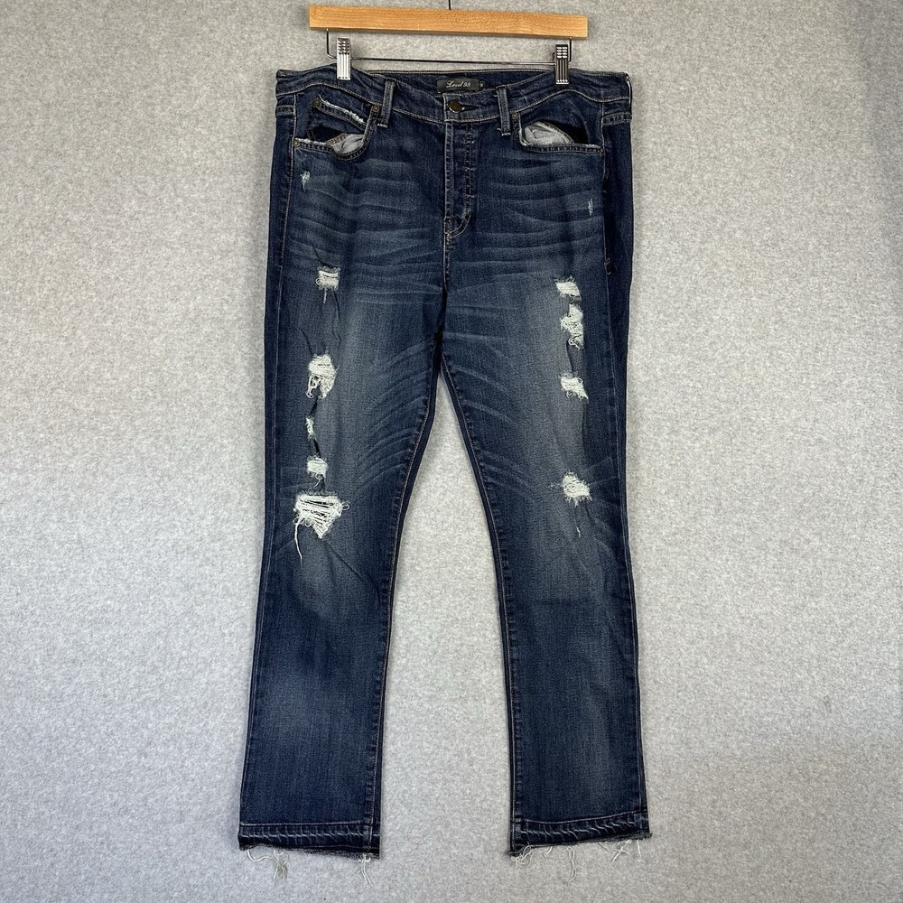 Level 99 Jeans Women's 36 Blue Medium Wash High Rise Straight Leg Distressed‎
